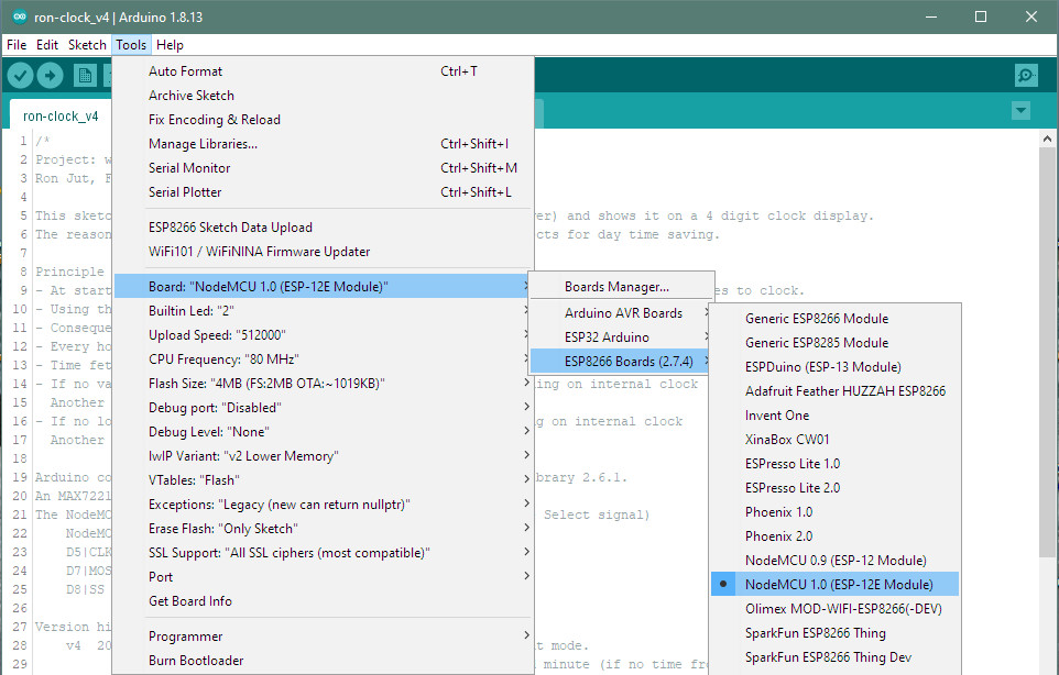 Arduino IDE board selection