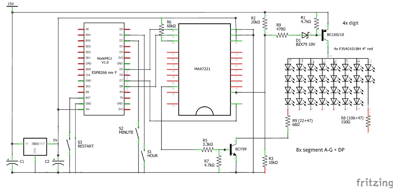 Klok aansluitschema dmv Fritzing