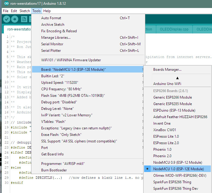 Arduino IDE board selection